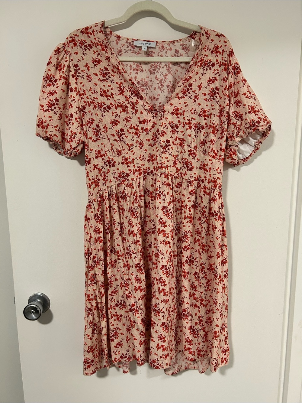 V-Neck Floral Mini Dress in Red and Pink